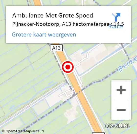 Locatie op kaart van de 112 melding: Ambulance Met Grote Spoed Naar Rotterdam, A13 hectometerpaal: 14,5 op 5 juni 2022 18:43