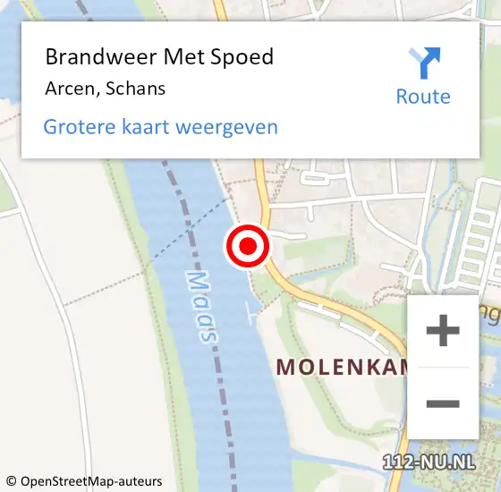 Locatie op kaart van de 112 melding: Brandweer Met Spoed Naar Arcen, Schans op 5 juni 2022 19:39