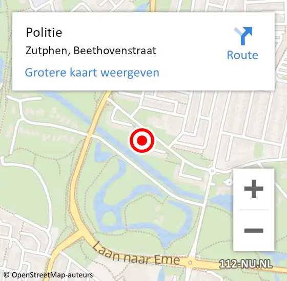 Locatie op kaart van de 112 melding: Politie Zutphen, Beethovenstraat op 5 juni 2022 19:46