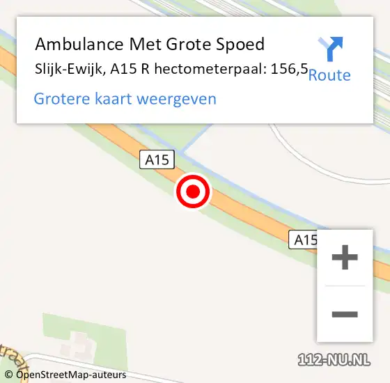 Locatie op kaart van de 112 melding: Ambulance Met Grote Spoed Naar Overbetuwe, A15 hectometerpaal: 157,3 op 5 juni 2022 20:08