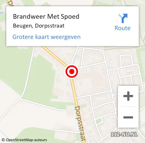 Locatie op kaart van de 112 melding: Brandweer Met Spoed Naar Beugen, Dorpsstraat op 5 juni 2022 20:08