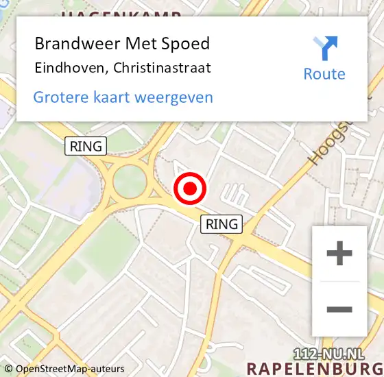 Locatie op kaart van de 112 melding: Brandweer Met Spoed Naar Eindhoven, Christinastraat op 5 juni 2022 20:19