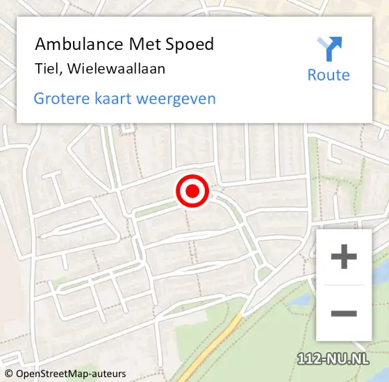 Locatie op kaart van de 112 melding: Ambulance Met Spoed Naar Tiel, Wielewaallaan op 5 juni 2022 20:34