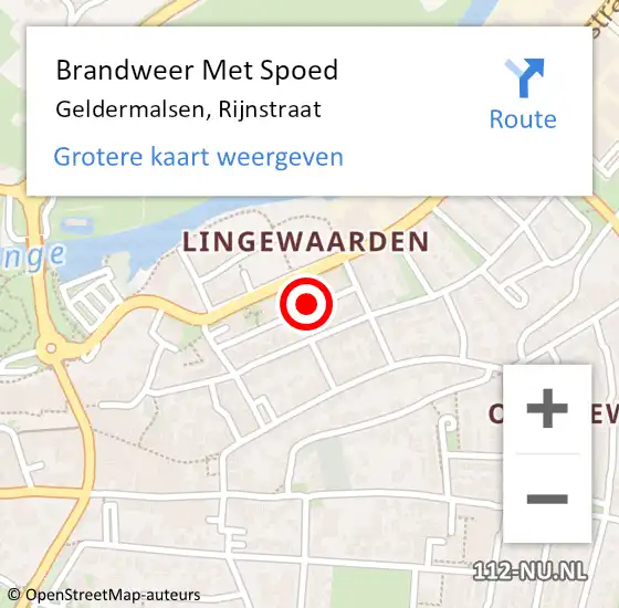 Locatie op kaart van de 112 melding: Brandweer Met Spoed Naar Geldermalsen, Rijnstraat op 5 juni 2022 20:36