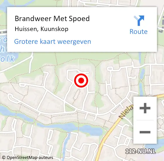 Locatie op kaart van de 112 melding: Brandweer Met Spoed Naar Huissen, Kuunskop op 5 juni 2022 20:47