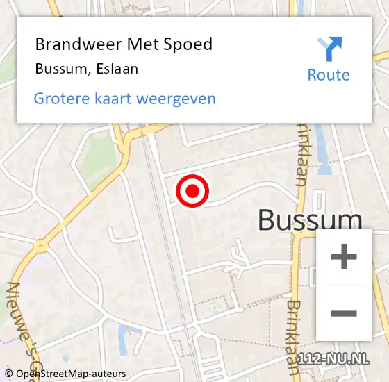 Locatie op kaart van de 112 melding: Brandweer Met Spoed Naar Bussum, Eslaan op 5 juni 2022 20:57