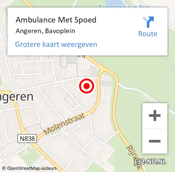 Locatie op kaart van de 112 melding: Ambulance Met Spoed Naar Angeren, Bavoplein op 5 juni 2022 21:24