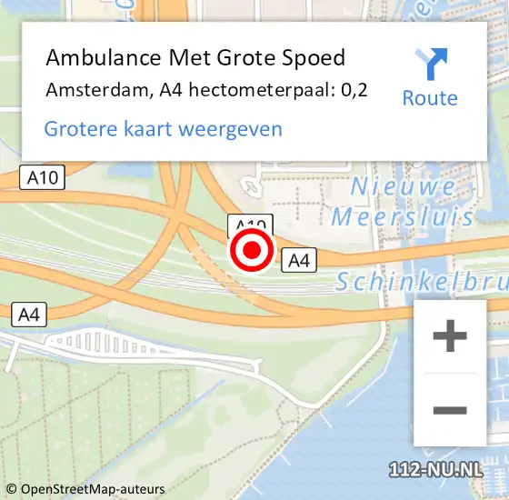 Locatie op kaart van de 112 melding: Ambulance Met Grote Spoed Naar Amsterdam, A4 hectometerpaal: 0,2 op 5 juni 2022 22:15