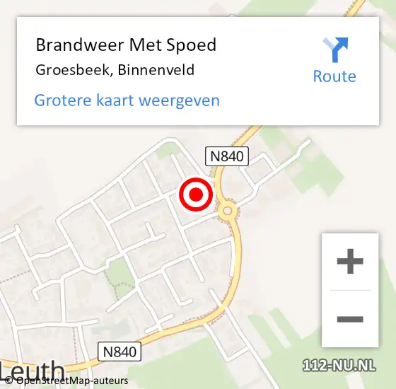 Locatie op kaart van de 112 melding: Brandweer Met Spoed Naar Groesbeek, Binnenveld op 5 juni 2022 22:19