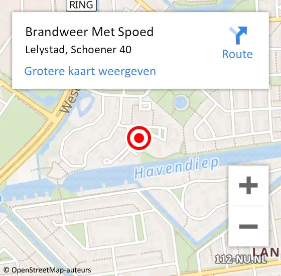 Locatie op kaart van de 112 melding: Brandweer Met Spoed Naar Lelystad, Schoener 40 op 5 juni 2022 22:44