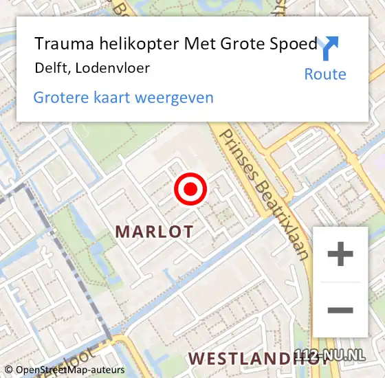 Locatie op kaart van de 112 melding: Trauma helikopter Met Grote Spoed Naar Delft, Lodenvloer op 5 juni 2022 23:09