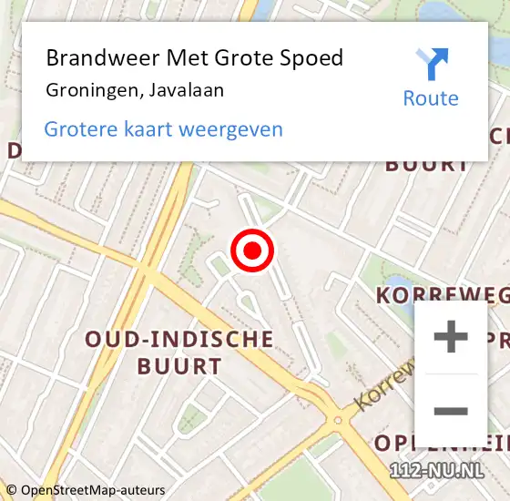 Locatie op kaart van de 112 melding: Brandweer Met Grote Spoed Naar Groningen, Javalaan op 5 juni 2022 23:11