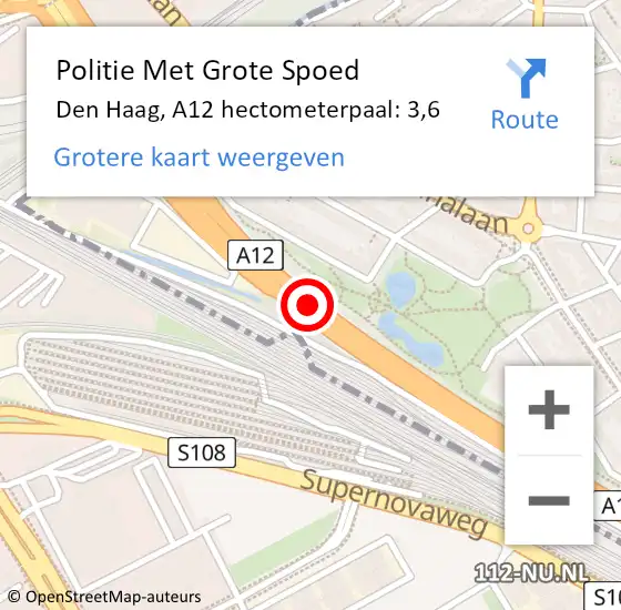 Locatie op kaart van de 112 melding: Politie Met Grote Spoed Naar Den Haag, A12 hectometerpaal: 3,6 op 5 juni 2022 23:17