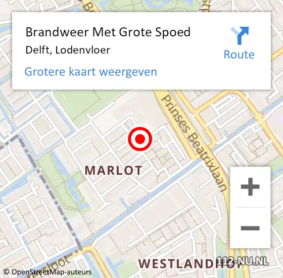 Locatie op kaart van de 112 melding: Brandweer Met Grote Spoed Naar Delft, Lodenvloer op 5 juni 2022 23:18