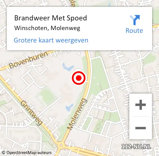 Locatie op kaart van de 112 melding: Brandweer Met Spoed Naar Winschoten, Molenweg op 6 juni 2022 00:33