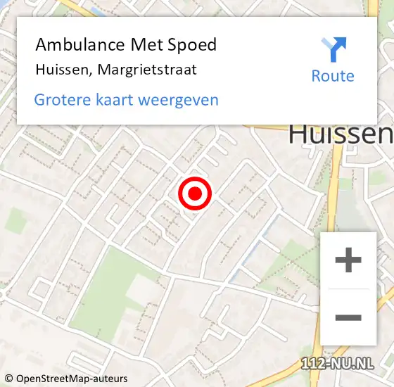 Locatie op kaart van de 112 melding: Ambulance Met Spoed Naar Huissen, Margrietstraat op 6 juni 2022 00:39