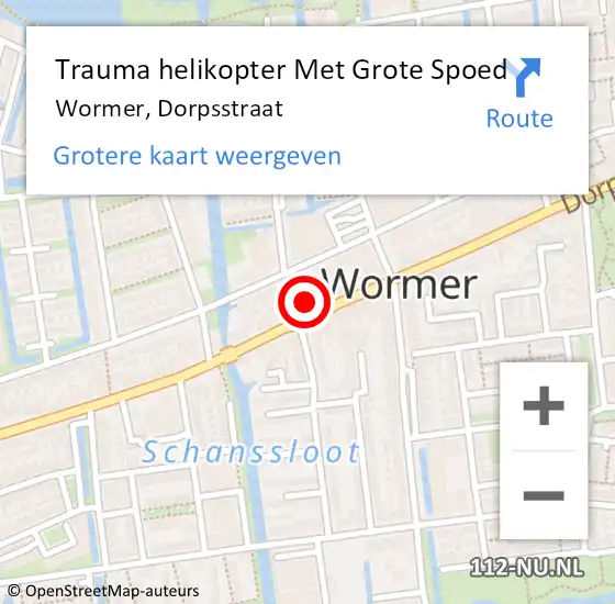 Locatie op kaart van de 112 melding: Trauma helikopter Met Grote Spoed Naar Wormer, Dorpsstraat op 6 juni 2022 01:29