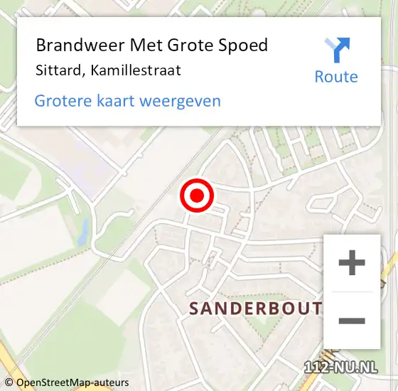 Locatie op kaart van de 112 melding: Brandweer Met Grote Spoed Naar Sittard, Kamillestraat op 6 juni 2022 01:46