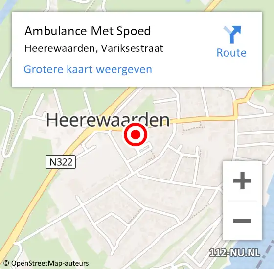 Locatie op kaart van de 112 melding: Ambulance Met Spoed Naar Heerewaarden, Variksestraat op 6 juni 2022 02:47