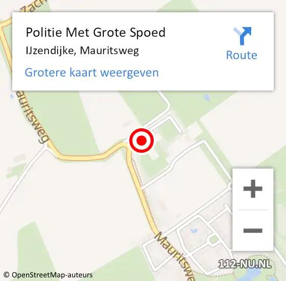 Locatie op kaart van de 112 melding: Politie Met Grote Spoed Naar IJzendijke, Mauritsweg op 6 juni 2022 03:24