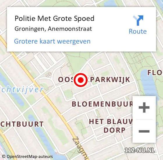 Locatie op kaart van de 112 melding: Politie Met Grote Spoed Naar Groningen, Anemoonstraat op 6 juni 2022 03:30