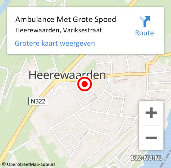 Locatie op kaart van de 112 melding: Ambulance Met Grote Spoed Naar Heerewaarden, Variksestraat op 6 juni 2022 03:52