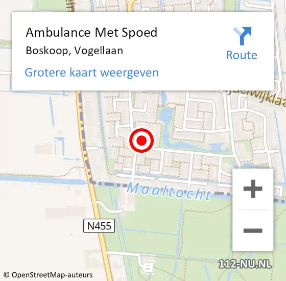 Locatie op kaart van de 112 melding: Ambulance Met Spoed Naar Boskoop, Vogellaan op 6 juni 2022 04:37