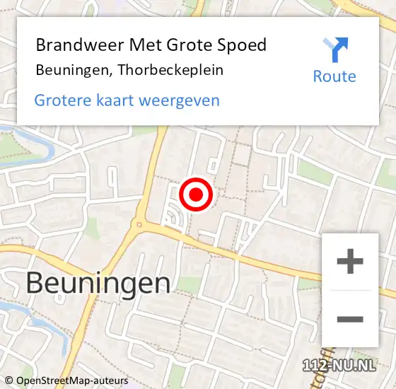 Locatie op kaart van de 112 melding: Brandweer Met Grote Spoed Naar Beuningen, Thorbeckeplein op 6 juni 2022 05:30