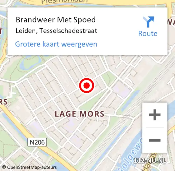 Locatie op kaart van de 112 melding: Brandweer Met Spoed Naar Leiden, Tesselschadestraat op 6 juni 2022 06:16