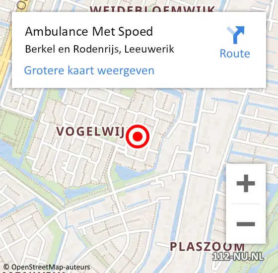 Locatie op kaart van de 112 melding: Ambulance Met Spoed Naar Berkel en Rodenrijs, Leeuwerik op 6 juni 2022 06:33