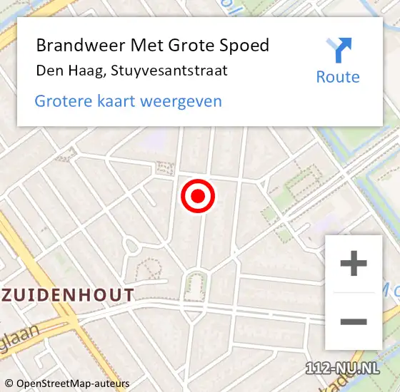 Locatie op kaart van de 112 melding: Brandweer Met Grote Spoed Naar Den Haag, Stuyvesantstraat op 6 juni 2022 08:56