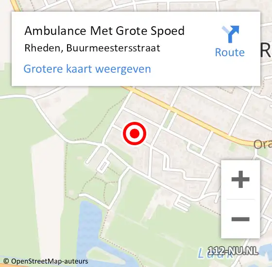 Locatie op kaart van de 112 melding: Ambulance Met Grote Spoed Naar Rheden, Buurmeestersstraat op 6 juni 2022 09:05