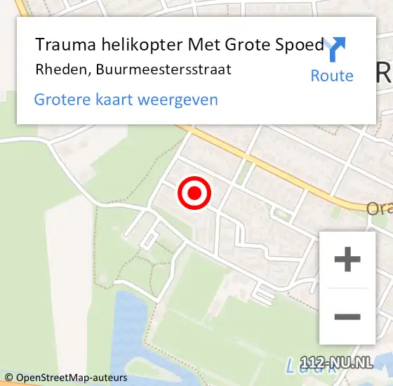 Locatie op kaart van de 112 melding: Trauma helikopter Met Grote Spoed Naar Rheden, Buurmeestersstraat op 6 juni 2022 09:06