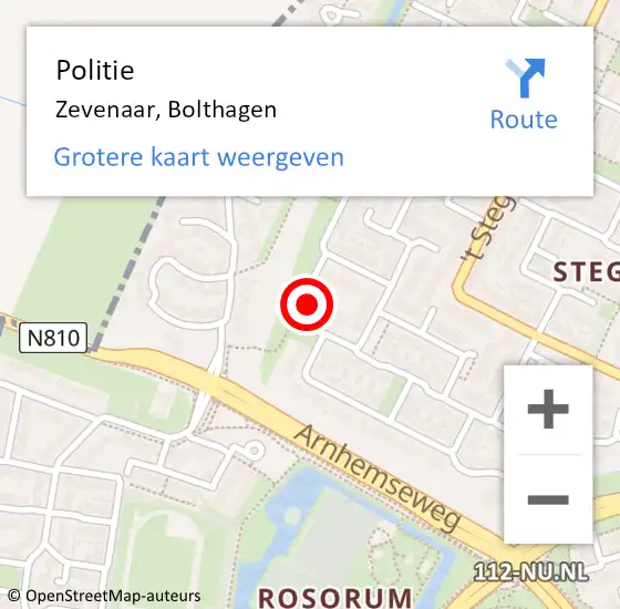 Locatie op kaart van de 112 melding: Politie Zevenaar, Bolthagen op 6 juni 2022 10:45