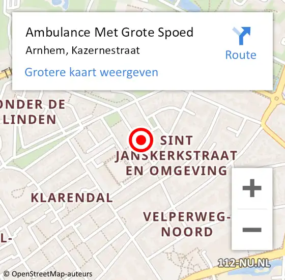 Locatie op kaart van de 112 melding: Ambulance Met Grote Spoed Naar Arnhem, Kazernestraat op 6 juni 2022 11:07