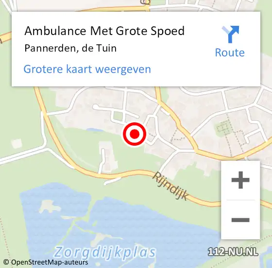 Locatie op kaart van de 112 melding: Ambulance Met Grote Spoed Naar Pannerden, de Tuin op 6 juni 2022 11:12