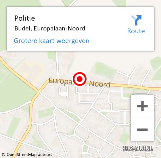 Locatie op kaart van de 112 melding: Politie Budel, Europalaan-Noord op 6 juni 2022 11:27