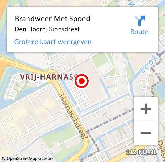 Locatie op kaart van de 112 melding: Brandweer Met Spoed Naar Den Hoorn, Sionsdreef op 6 juni 2022 11:36