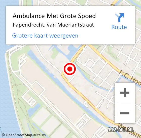 Locatie op kaart van de 112 melding: Ambulance Met Grote Spoed Naar Papendrecht, van Maerlantstraat op 6 juni 2022 11:36