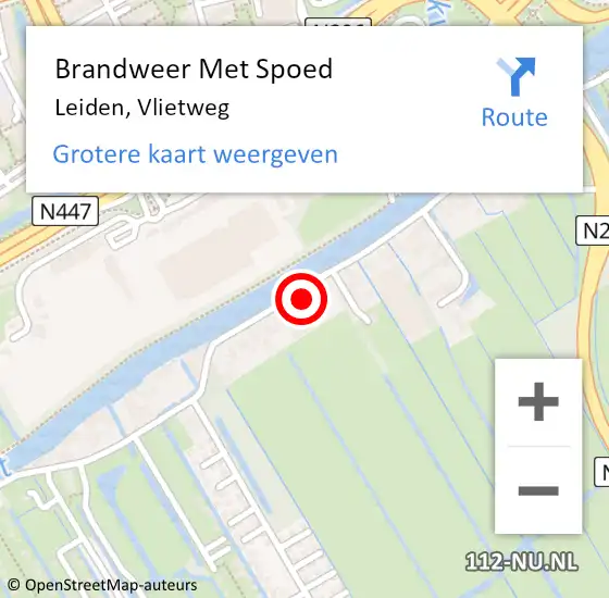 Locatie op kaart van de 112 melding: Brandweer Met Spoed Naar Leiden, Vlietweg op 6 juni 2022 11:43