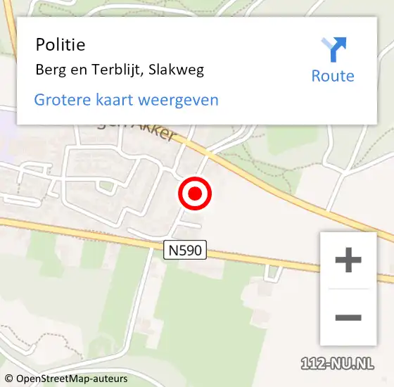 Locatie op kaart van de 112 melding: Politie Berg en Terblijt, Slakweg op 6 juni 2022 11:51