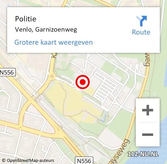 Locatie op kaart van de 112 melding: Politie Venlo, Garnizoenweg op 6 juni 2022 11:54