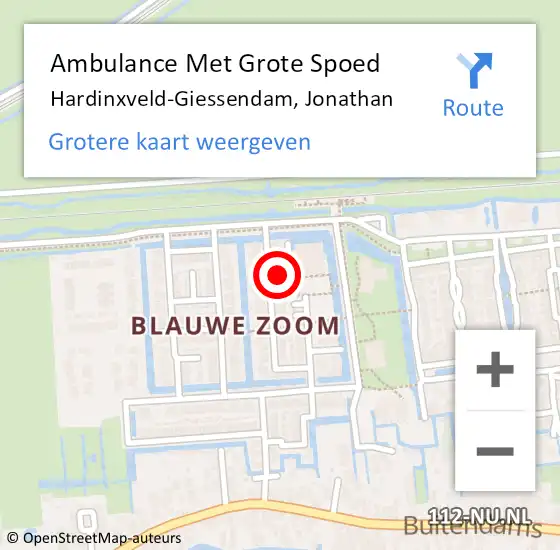 Locatie op kaart van de 112 melding: Ambulance Met Grote Spoed Naar Hardinxveld-Giessendam, Jonathan op 6 juni 2022 12:04