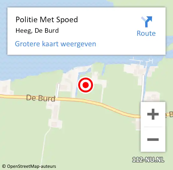 Locatie op kaart van de 112 melding: Politie Met Spoed Naar Heeg, De Burd op 6 juni 2022 12:12