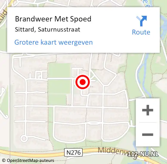 Locatie op kaart van de 112 melding: Brandweer Met Spoed Naar Sittard, Saturnusstraat op 6 juni 2022 12:36