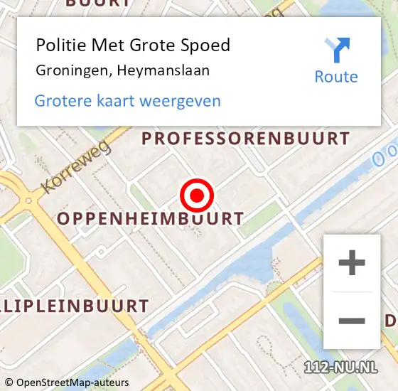 Locatie op kaart van de 112 melding: Politie Met Grote Spoed Naar Groningen, Heymanslaan op 6 juni 2022 12:42