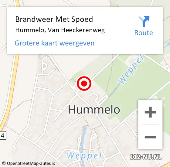 Locatie op kaart van de 112 melding: Brandweer Met Spoed Naar Hummelo, Van Heeckerenweg op 6 juni 2022 12:53