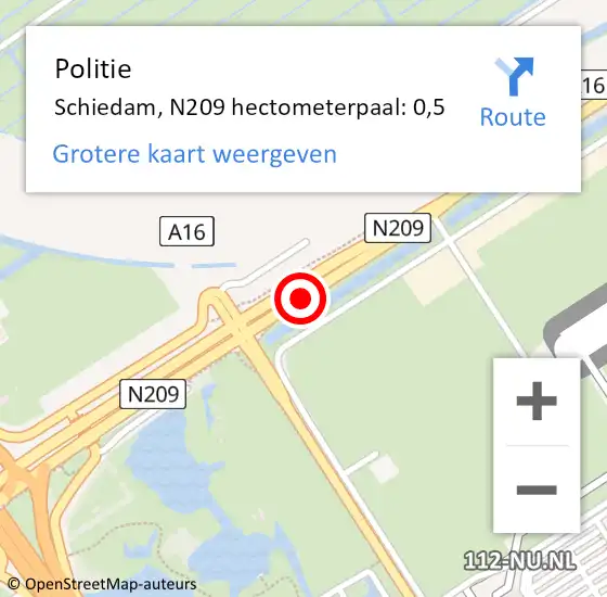 Locatie op kaart van de 112 melding: Politie Rotterdam, N209 hectometerpaal: 0,5 op 6 juni 2022 13:12