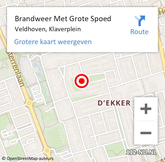 Locatie op kaart van de 112 melding: Brandweer Met Grote Spoed Naar Veldhoven, Klaverplein op 6 juni 2022 13:14