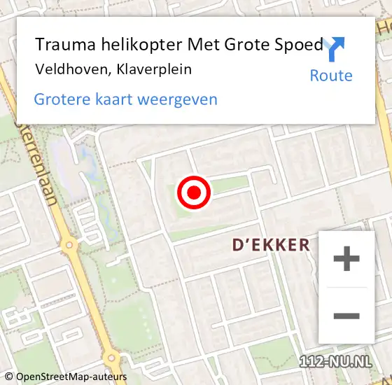 Locatie op kaart van de 112 melding: Trauma helikopter Met Grote Spoed Naar Veldhoven, Klaverplein op 6 juni 2022 13:16